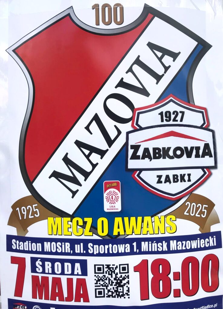 W środę Mazovia ma szansę wyprzedzić Ząbkovię. Zapraszamy na „Mecz Sezonu” 1 Plakat Zabki