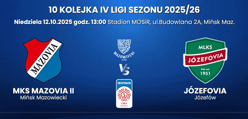W niedzielę Mazovia II spotka się z trzecią w tabeli Józefovią 1 Zrzut ekranu 2025 10 09 102317